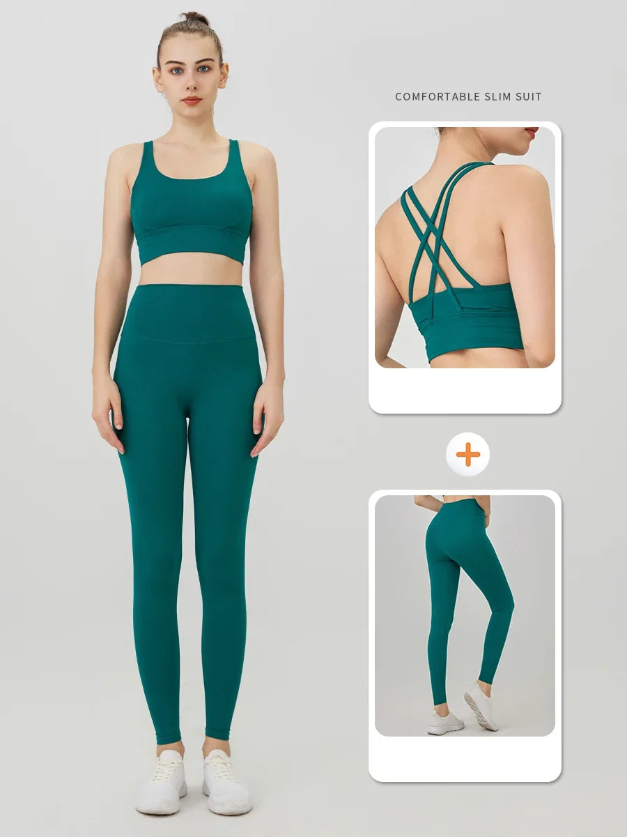 2 Pieces Yoga Sports Set Women Quick-Drying Gym Set Women Running Workout Long Sleeve Sports Shirt Yoga Clothing