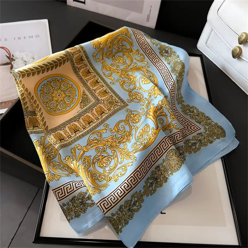 1pcs 710cm Line Rose Printed Silk Scarf for Women Imitation Silk Simple Fashion Versatile Headwear Clothing Square Scarf