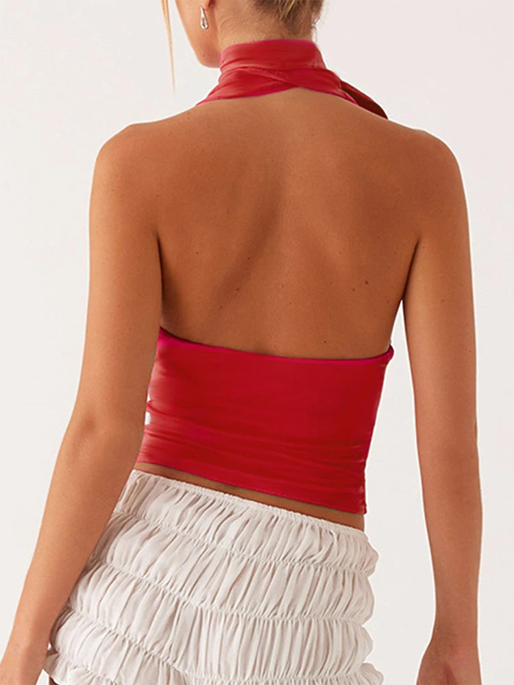 Summer New Women's Tank Top Streetwear Fashion Bandage Tank Solid Sexy Female V-neck Low Chest Versatile Tank Knitted Clothing