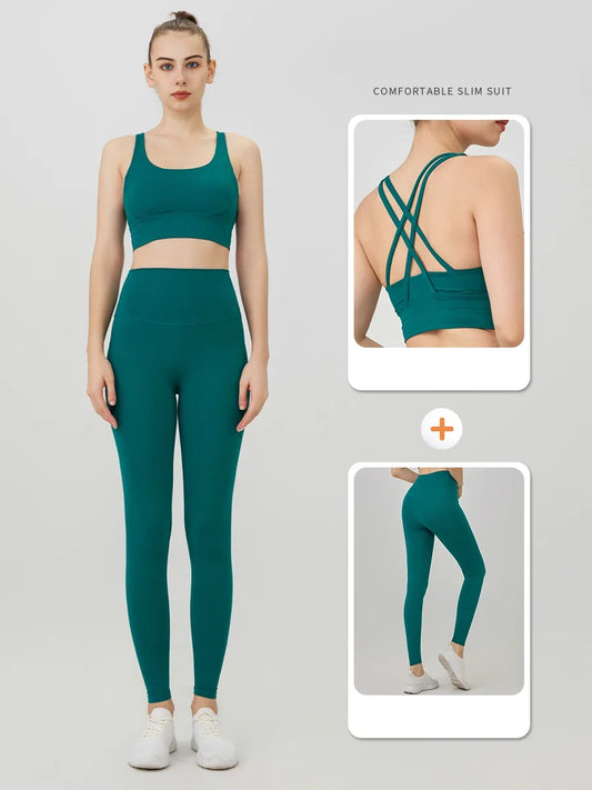 2 Pieces Yoga Sports Set Women Quick-Drying Gym Set Women Running Workout Long Sleeve Sports Shirt Yoga Clothing