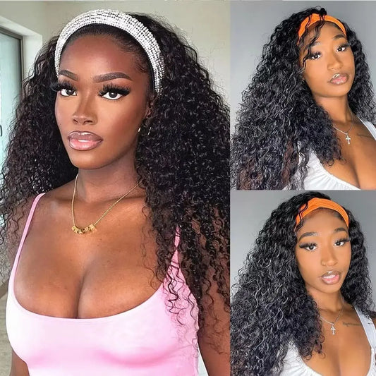 Brazilian Kinky Curly Headband Wigs Wear And Go Glueless Human Hair Wig Full Machine Made Short Bob Curly Wigs For Women 180%
