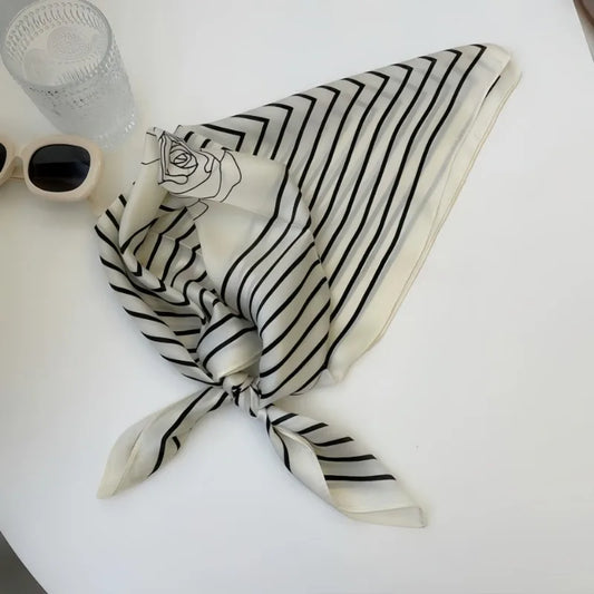 1pcs 710cm Line Rose Printed Silk Scarf for Women Imitation Silk Simple Fashion Versatile Headwear Clothing Square Scarf