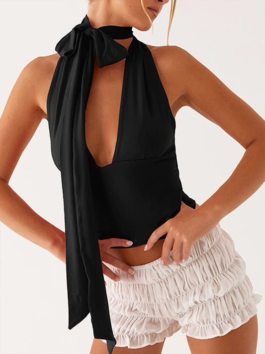 Summer New Women's Tank Top Streetwear Fashion Bandage Tank Solid Sexy Female V-neck Low Chest Versatile Tank Knitted Clothing