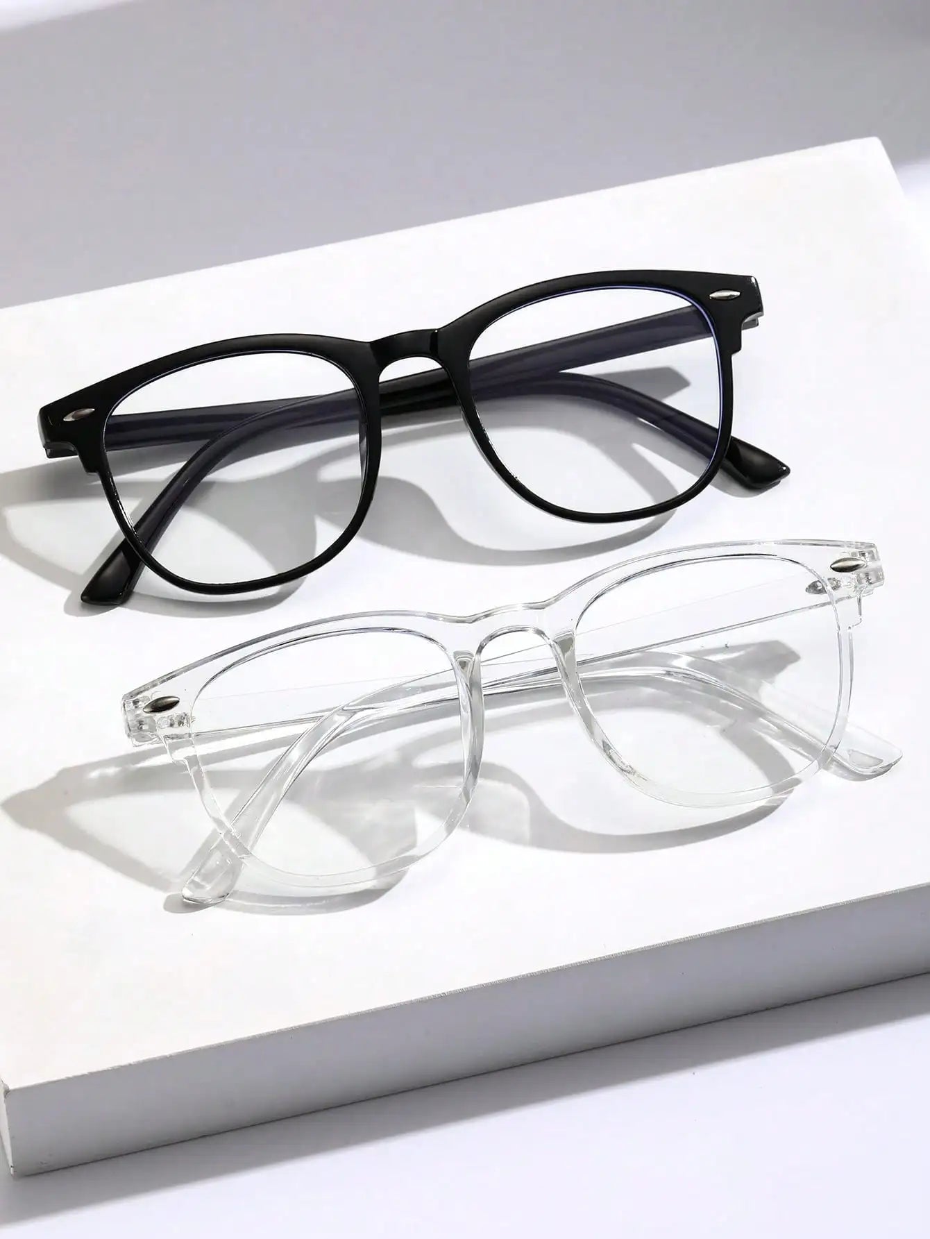 Unisex Square Plastic Frame Trendy Anti-Blue Light Clear Glasses For Back To School Clothing Accessories.