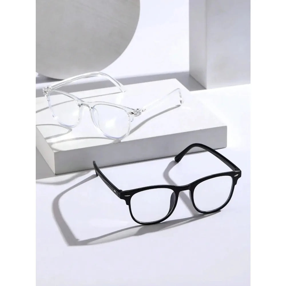 Unisex Square Plastic Frame Trendy Anti-Blue Light Clear Glasses For Back To School Clothing Accessories.