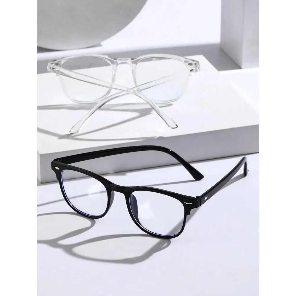 Unisex Square Plastic Frame Trendy Anti-Blue Light Clear Glasses For Back To School Clothing Accessories.