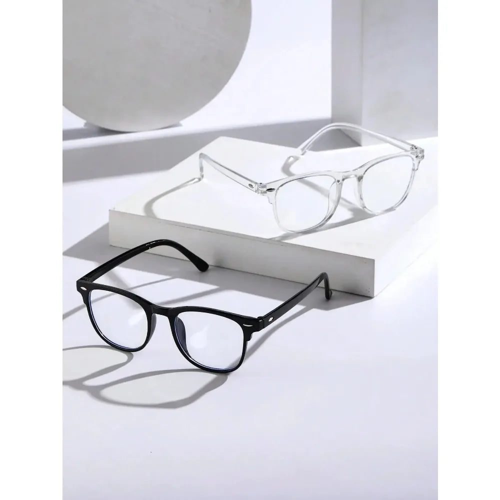 Unisex Square Plastic Frame Trendy Anti-Blue Light Clear Glasses For Back To School Clothing Accessories.
