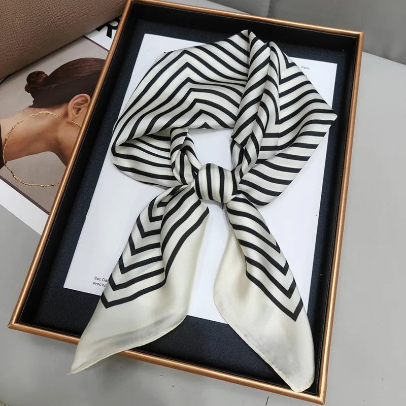 1pcs 710cm Line Rose Printed Silk Scarf for Women Imitation Silk Simple Fashion Versatile Headwear Clothing Square Scarf